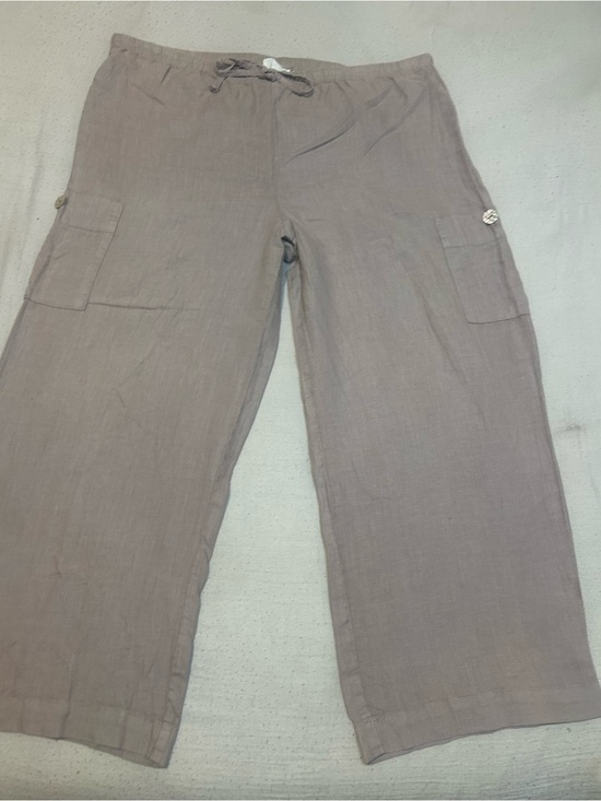 Marc Ware Pants - Women's Wide Leg Cargo Linen Pants in Taupe brown.